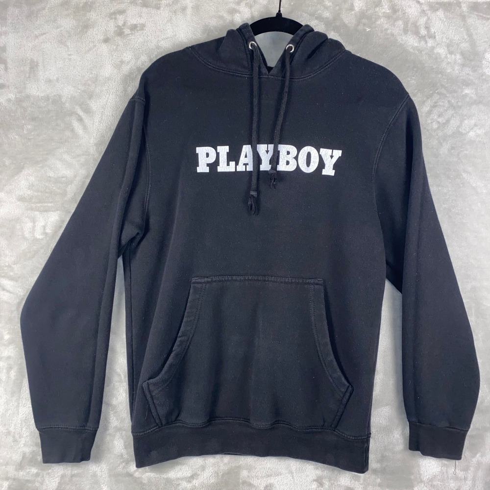 Playboy Lane Seven Black Hoodie Mens‎ Pullover Sweatshirt Streetwear Sz S